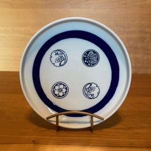 Imari Style Japanese Blue and White Plate with Raised Platform