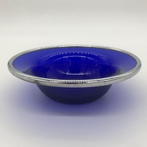 Vintage Cobalt Blue Glass Bowl with Silver Rim