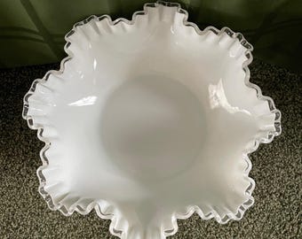 Large Fenton Milk Glass Dish with Ruffled Edges