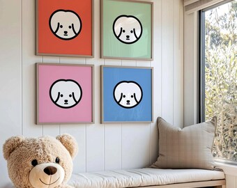 Bichon Frise Art Prints: Kolorowy zestaw ścienny z psami (do pobrania w wersji cyfrowej)