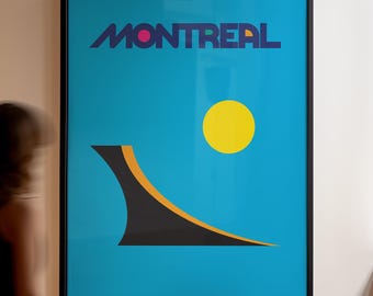 Plakat artystyczny „Stadion w Montrealu”: minimalistyczny plakat podróżniczy do Kanady