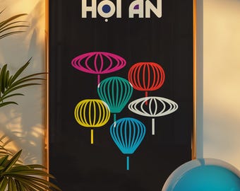 Plakat artystyczny z latarniami z Hoi An: podróż do Wietnamu (pobranie cyfrowe)