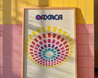 Cyfrowy wydruk artystyczny z Oaxaki – ORYGINALNA sztuka – Natychmiastowe pobranie – Flagi – Podróże po Meksyku