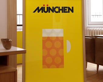 Kufel do piwa w Monachium, wydruk artystyczny: minimalistyczny niemiecki plakat podróżniczy