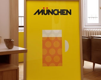 Kufel do piwa w Monachium, wydruk artystyczny: minimalistyczny plakat Hofbrauhaus (pobranie cyfrowe)