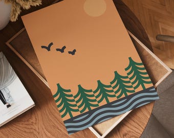 Cyfrowy wydruk artystyczny „Kemping” – Scena z jeziorem i lasem – Park Prowincjonalny Killbear – NATYCHMIASTOWE POBIERANIE CYFROWE