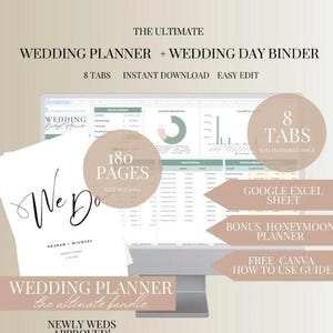 Canva Wedding Planner Bundle | Wedding Budget Spreadsheet, Guest List Tracker & Day-of Binder | Editable Wedding Planning Google Sheet