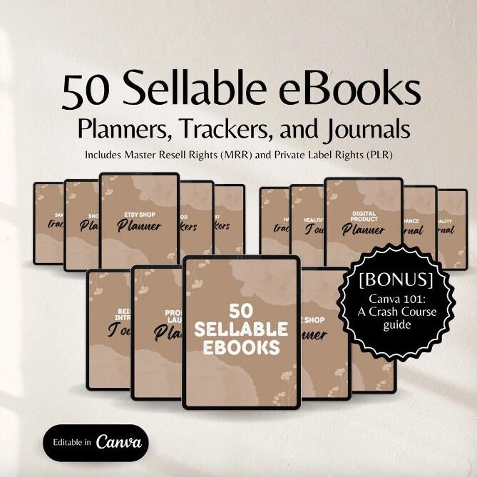 50+ MRR PLR Ebooks Editable Planners, Trackers and Journals Ideal for Passive Income with Master Resell Rights and Private Label Rights DFY