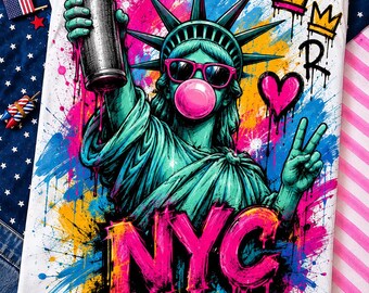 Preppy Statue of Liberty Bubble Gum PNG, 4th of July PNG, Girly USA Shirt Design, Retro America Sublimation Graphic Download