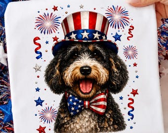 Bernedoodle 4th Of July PNG, Patriotic USA Dog PNG, American Flag Puppy Sublimation Design, Independence Day Digital Download Shirt Print