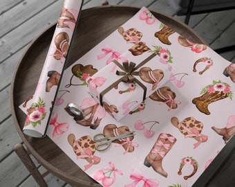 Pink Cowgirl Boots & Bows Wrapping Paper: Western Gift Wrap