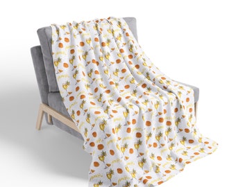 Summer Cocktail Blanket, Mimosa Themed Couch Throw Home Decor, Birthday Bridal Shower Gift, Housewarming Hostess Mothers Day Present