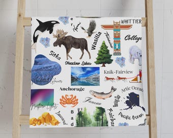 Alaska Hand Towel, The Last Frontier State New Home Housewarming Hostess Birthday Shower Gift, Tea Towel Kitchen Bathroom Home Decor