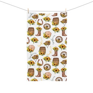 Essuie-mains, bottes de cow-girl, tournesol, décoration d&#39;intérieur de salle de bain de cuisine printemps été, torchon décoratif, cadeau de pendaison de crémaillère d&#39;anniversaire et de fête des mères