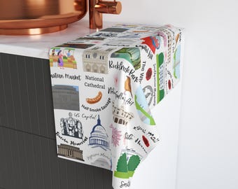 District of Columbia Hand Towel, DC Themed Kitchen Bathroom Home Decor, Mother Day Birthday Gift, New Home Housewarming Hostess Tea Towel