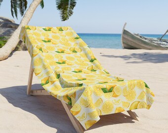Lemon Beach Towel: Vibrant Citrus Print, Soft Cotton Back