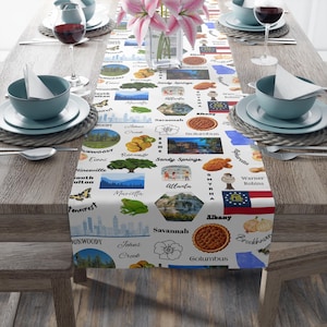 Georgia Themed Table Runner, Peach State Kitchen Dining Room Centerpiece Home Decoration, Birthday New Home Housewarming Hostess Gift