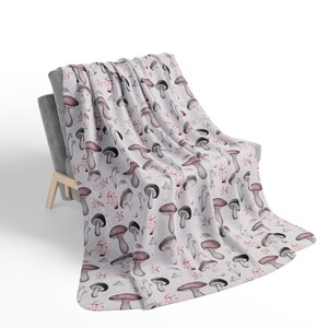 Vintage Mushroom Motif Cottagecore Blanket, Couch Throw Spring Home Decor, Nature Lover Housewarming Hostess Gift, Coquette Inspired Bedding