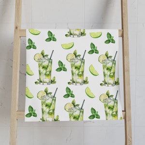 Summer Cocktail Hand Towel, Mojito Inspired Kitchen Bathroom Home Decor, Decorative Tea Towel, Spring Summer Birthday Housewarming Gift