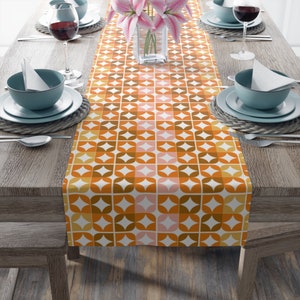 Mid Century Modern Table Runner, Retro Geometric Kitchen Dining Room Table Linen, 60s 70s Orange Fall Summer Table Decor