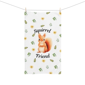 Squirrel Lover Hand Towel, Kitchen Bathroom Home Decor, Woodland Animal Tea Towel Gift, Spring Summer Home Decor, Birthday Mothers Day Gift