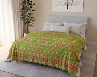 Cute Flamingo and Hibiscus Blanket, Floral Summer Home Decor, Birthday Bird Lover Housewarming Gift, Mothers Day Holiday Present Idea
