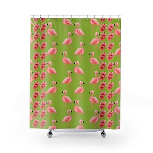 Flamingo und Hibiskus Duschvorhang, Blumen Sommer Badezimmer Dekor, Geburtstag Vogel Liebhaber Housewarming Geschenk, Muttertag Urlaub Geschenkidee