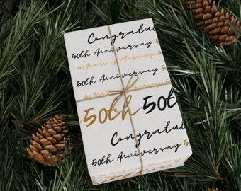 50th Anniversary Wrapping Paper: Gold Celebration Gift Wrap