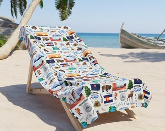Colorado Beach Towel, State of CO Themed Adult Bath Pool Towel, Birthday Vacation Christmas Gift, Picnic Towel, Swim Gym Travel Towel