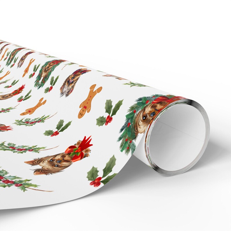 Yorkie Christmas Wrapping Paper, Yorkshire Terrier Holiday Gift Wrap, Dog Lover Holiday Gift Wrap Roll, Christmas Gift, Party Supplies Decor image 9