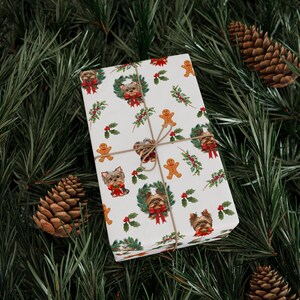 Yorkie Christmas Wrapping Paper, Yorkshire Terrier Holiday Gift Wrap, Dog Lover Holiday Gift Wrap Roll, Christmas Gift, Party Supplies Decor image 1