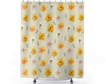 Frühlings-Narzissen-Duschvorhang, Badezimmer-Wohndekoration mit Blumendruck, Einweihungsgeschenk für Gastgeberin, Muttertags-Geburtstagsgeschenkidee