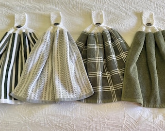 Hanging Cotton Hand Towel (Quality double thickness 100% cotton towelling) Olive Greens