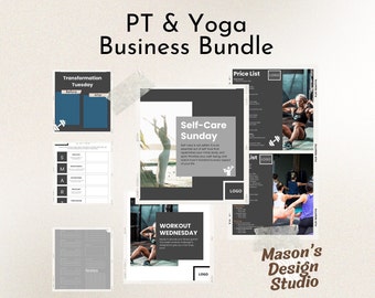 Personal trainer en yoga-instructeur zakelijke bundel | Visitekaartjes, prijslijsten en meer! | Bewerkbare en afdrukbare Canva-sjabloon