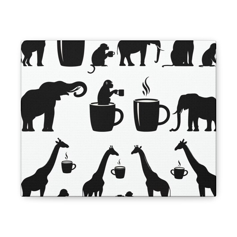 Canvas Prints, Zoo Animals Drinking Coffee, Modern Art, Simple Wall