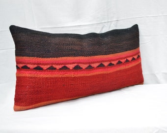 12x24 Handwoven Turkish Kilim Pillowcase | Aztec Lumbar Pillow |  Vintage Wool Throw Pillow |  Carpet Pillow Cover | 30x50 cm - 420