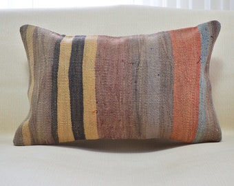 12x20 Handwoven Anatolian Kilim Pillowcase | Lumbar Pillow Traditional |  Vintage Wool Throw Pillow |  Carpet Pillow Cover | 30x50 cm - 224