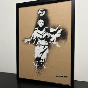 BANKSY (d’après) : Superbe Pochoir sur Carton -Encadré- Seulement 50 exemplaires.