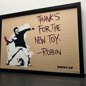 BANKSY (d’après) : Superbe Pochoir sur Carton -Encadré- Seulement 50 exemplaires.