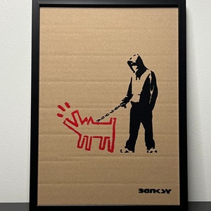BANKSY (d’après) : Superbe Pochoir sur Carton -Encadré- Seulement 50 exemplaires.