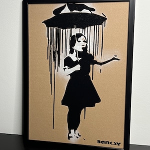 BANKSY (d’après) : Superbe Pochoir sur Carton -Encadré- Seulement 50 exemplaires.
