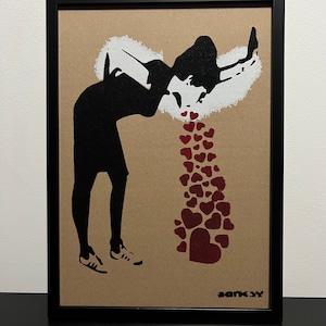 BANKSY (d’après) : Superbe Pochoir sur Carton -Encadré- Seulement 50 exemplaires.