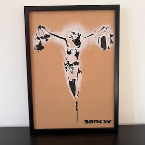 BANKSY (d’après) : Superbe Pochoir sur Carton -Encadré- Seulement 50 exemplaires.