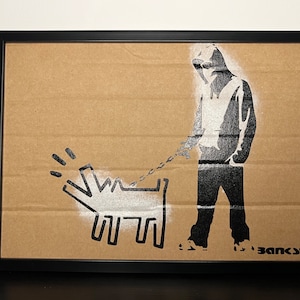 BANKSY (d’après) : Superbe Pochoir sur Carton -Encadré- Seulement 50 exemplaires.