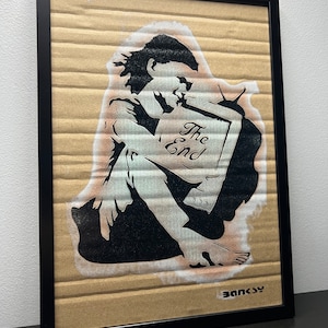 BANKSY (d’après) : Superbe Pochoir sur Carton -Encadré- Seulement 50 exemplaires.