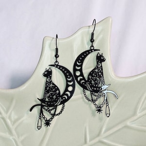 Black Cat On The Moon Earrings - Acrylic Fun Animal Jewelry For Women, Halloween, Gifts - View #4