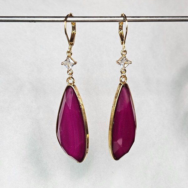 Shimmery Pink Stones Dangle Earrings
