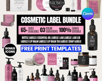 Cosmetic Labels Templates, Jar labels, Lip Balm Labels template, soap label template, Body Butter Labels, face cream labels, product labels