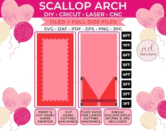Wavy Scalloped Balloon Arch Backdrop Prop Mosaic Template 1-8ft, Cricut CNC & Laser Cut Files, svg eps dxf pdf png, Cutouts, foam board sign