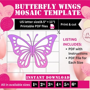 Butterfly Wings Prop Template, Butterfly Stencil Template, Mosaic Template, Butterfly Baby Shower Template, Baby Shower, Birthday Decor, DIY